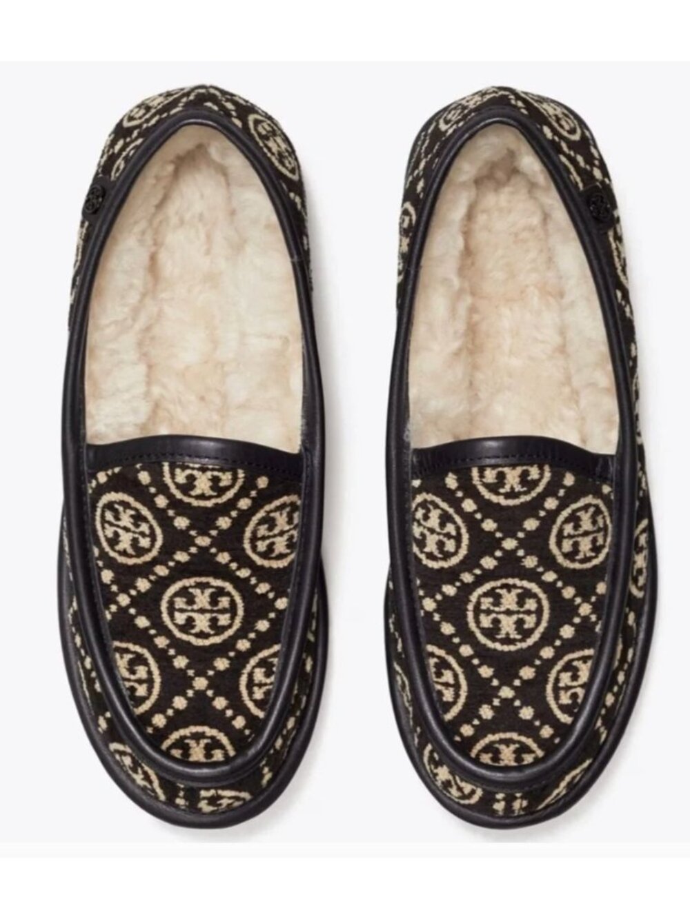 NEW Tory Burch T Monogram Buddy Shearling Loafer Black Size US 5 $298 [jb] - Picture 4 of 12